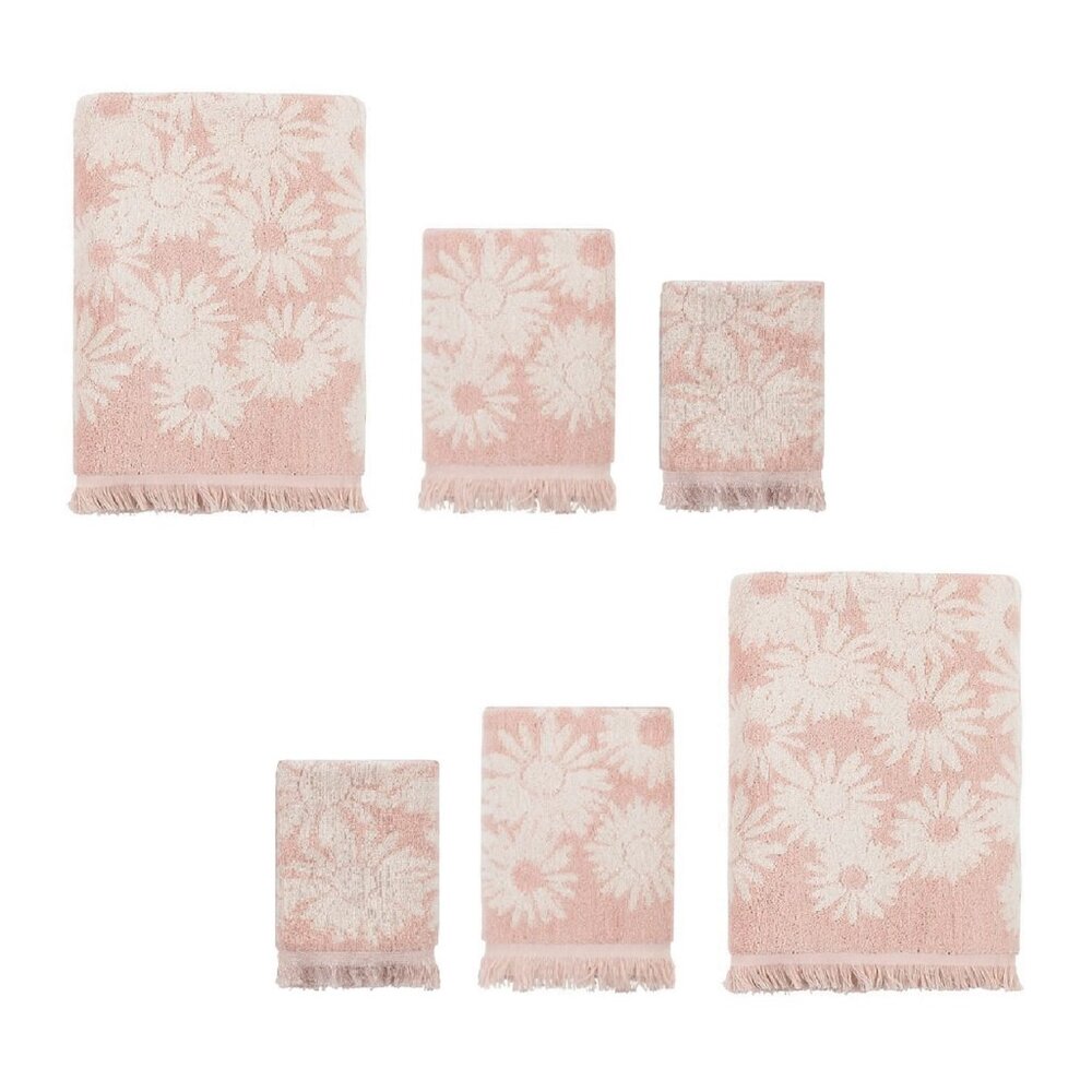 new Wild Sage Maisie Daisy Pink/Ivory Floral Pattern Towels 2 BATH 2 HAND 2 WASH